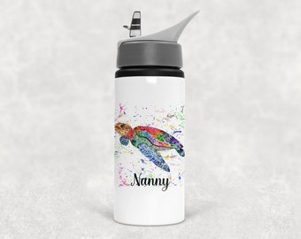 Personalised Watercolour Rainbow Turtle Water Bottle, Ideal Gift, Birthday