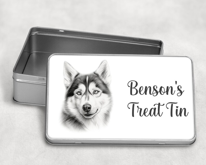 Personalised Dog Treats / Snack Tin Gift, 10 Dog Breeds Birthday Christmas SIBERIAN HUSKY