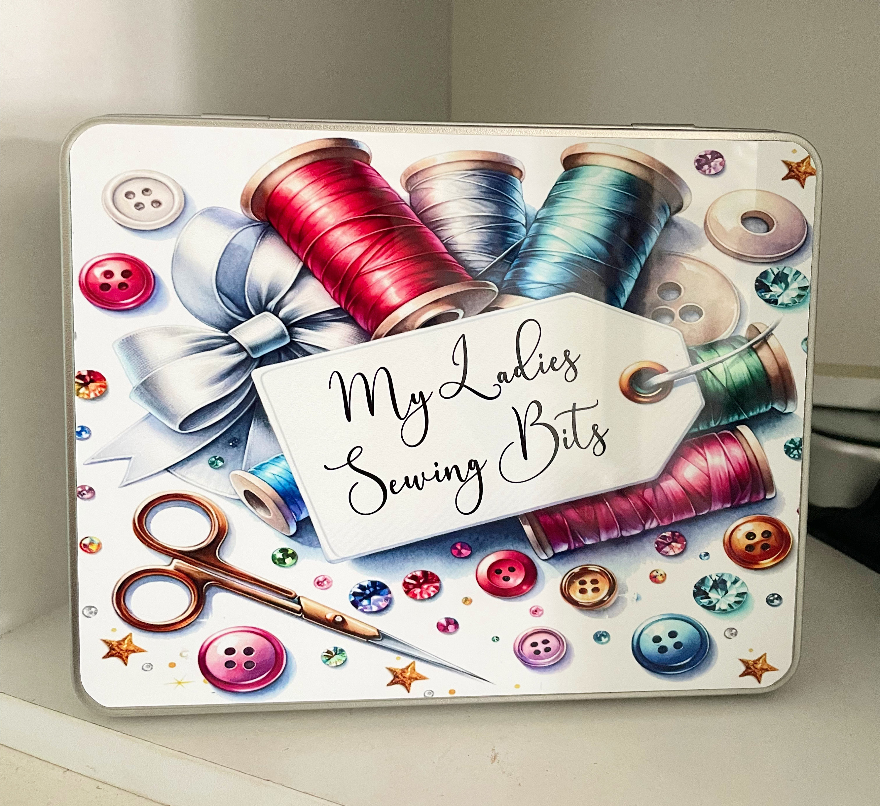 Personalized Sewing Storage Tin Gift Large or Medium, 2 Designs Ideal Gift Mothers Day or Birthday