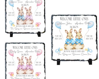 Beautiful Personalised Baby Bunny Birth Stats Photo Slate, Ideal  New Baby Gift