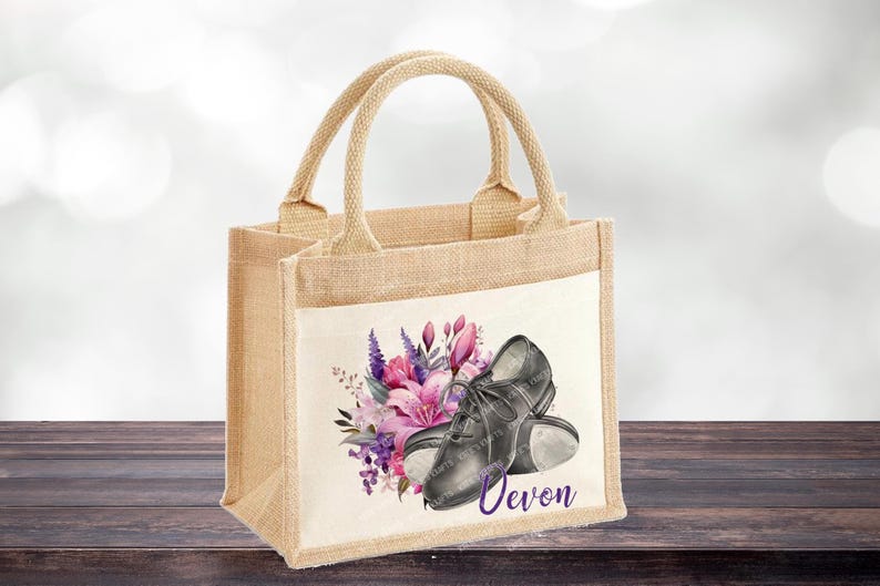 Personalised Tap Shoes Dance Jute Bag, Ideal Gift, Birthday, Beach Bag