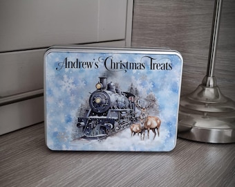 Personalised Sweetie Tin Storage  Tin, Ideal Gift, Birthday Gift , 2 Sizes Of Tin, Christmas Train