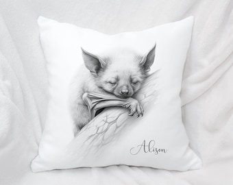 Personalised Sketch Drawing Sleeping Bat Cushion, Cuddle Pillow, Birthday Gift