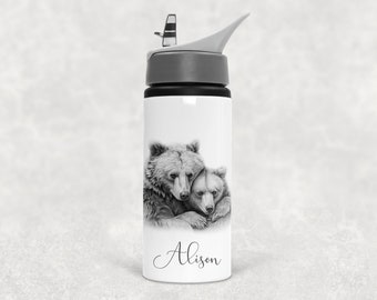 Personalised Pencil Drawing Sketched Bear Water Bottle, Ideal Gift, Birthday