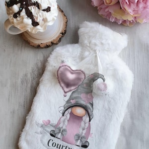 Personalised Fluffy Hot Water Bottle Gnome Gift, Birthday , Christmas, Valentines