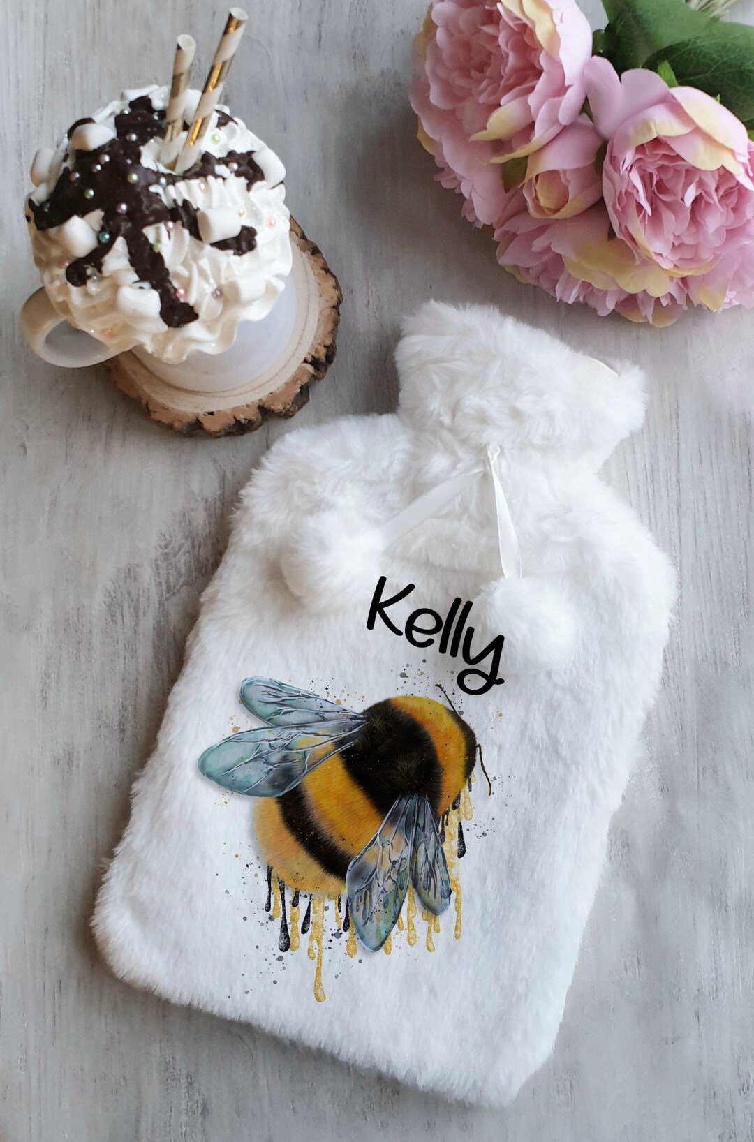 Personalised Fluffy Hot Water Bottle Bumble Bee / Bumblebee Etsy