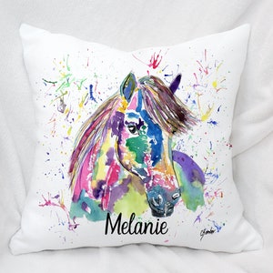 Personalised Watercolour Rainbow Pony Cushion, Cuddle Pillow, Birthday Gift, Horse