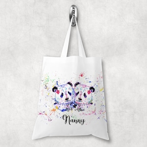 Personalised Watercolour Rainbow Panda Tote Bag, Birthday Gift, Valentines Day Gift image 1