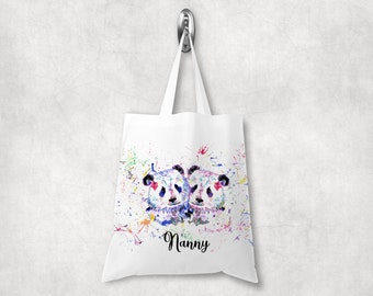 Personalised Watercolour Rainbow Panda Tote Bag, Birthday Gift, Valentines Day Gift