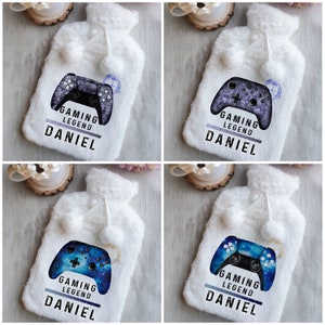 Personalised Fluffy Hot Water Bottle Game Controller Gift, Birthday , Christmas, Valentines, 2 Colour Options, 2 Controller Options