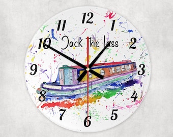 Personalised narrow boat barge Glass Analogue Wall Clock Square Or Circular, Ideal Gift