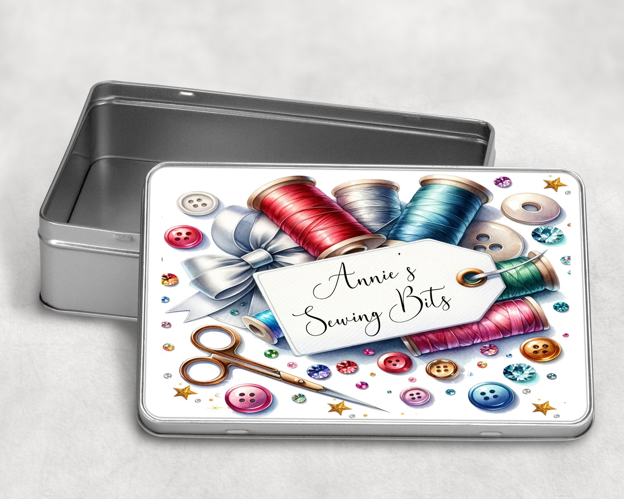 Personalized Sewing Storage Tin Gift Large or Medium, 2 Designs Ideal Gift Mothers Day or Birthday
