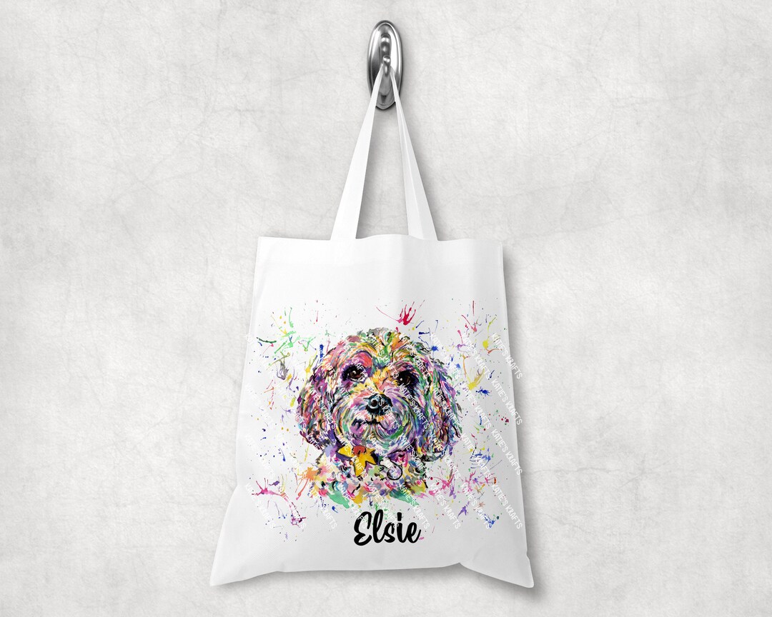 Personalised Watercolour Rainbow Cavapoo Dog Tote Bag, Ideal Gift ...