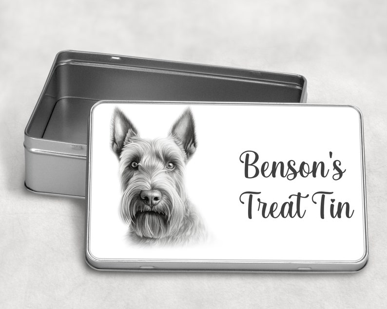 Personalised Dog Treats / Snack Tin Gift, 10 Dog Breeds Birthday Christmas SCOTTIE