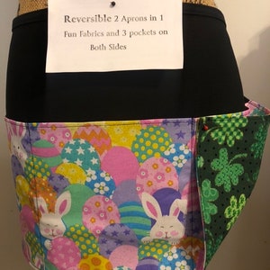 Easter St Patrick’s day Spring Flower 2 in 1 Reversible waitress server Apron 3 pocket