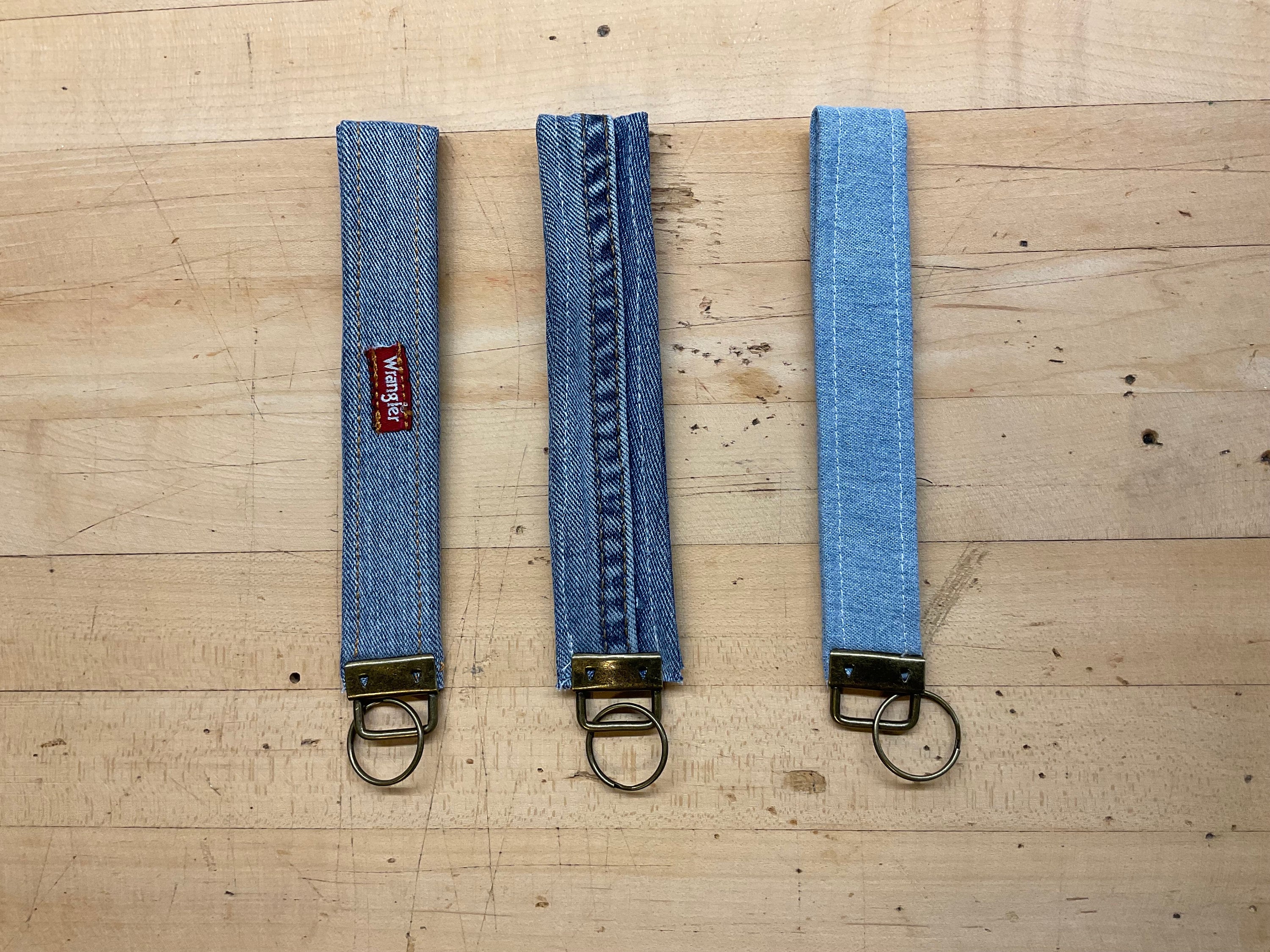 Upcycled Jean Denim Fabric Key Fob Keychain Wristlet