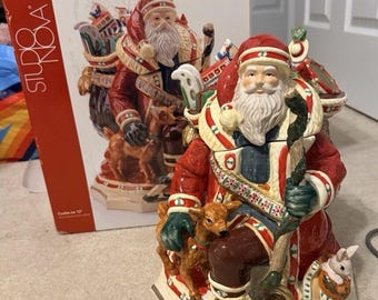 Studio Nova Woodland Holly Santa Cookie Jar: Retired Ceramic Christmas Canister (12.75")