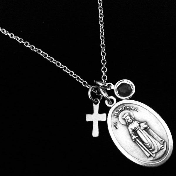 Personalized Saint Dymphna Necklace Stainless Steel Patron Saint of Mental Disorders Anxiety Epilepsy Depression