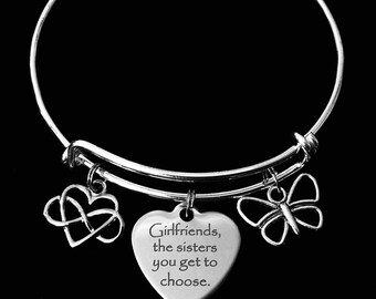 Girlfriend Gift Girlfriends The Sisters You Get To Choose Expandable Charm Bracelet Silver Adjustable Bangle One Size Fits All