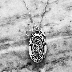Personalized Saint Jude Necklace Stainless Steel Birthstone Jewelry Catholic Medal Patron Saint of Hope and Impossible Causes