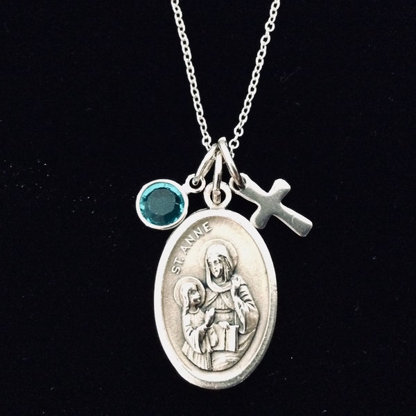 Saint Anne Necklace St Anne Medal Charm Necklace Confirmation Gift for Girls Personalized Saint Anne Jewelry Saint Anne Medal