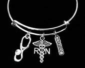 Nurse Hero RN Gift Stethoscope Caduceus Silver Expandable Charm Bracelet Adjustable One Size Fits All Nurse Gift