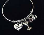 Personalized 40th Birthday Gift for Women Martini Birthstone 40 Silver Expandable Charm Bracelet Adjustable Wire Bangle One Size Fits All
