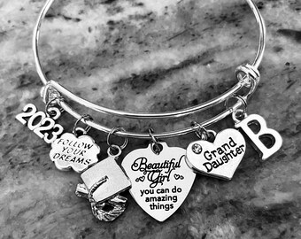 2024 Graduation Gift for Granddaughter Graduation Gift Expandable Charm Bracelet Adjustable Follow your Dream