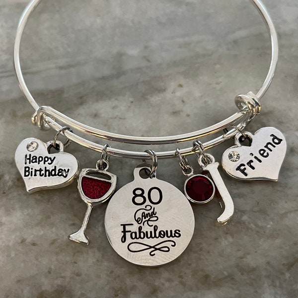 80 and Fabulous Birthday Gift for Friends 80th Birthday Gift Expandable Charm Bracelet Adjustable One Size Fits All Personalized