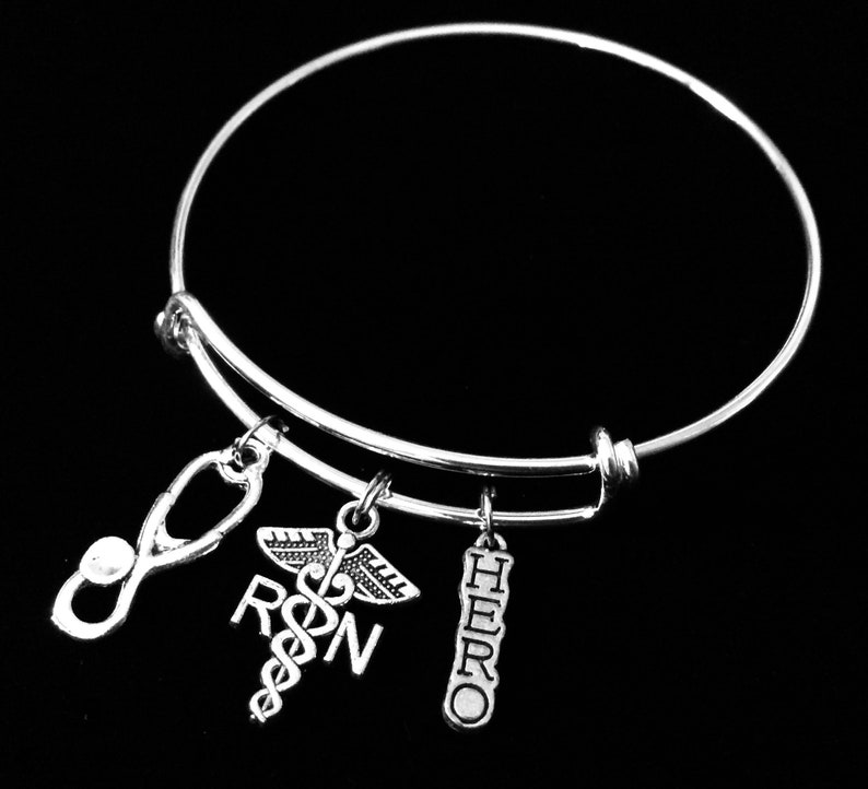 Nurse Hero RN Gift Stethoscope Caduceus Silver Expandable Etsy