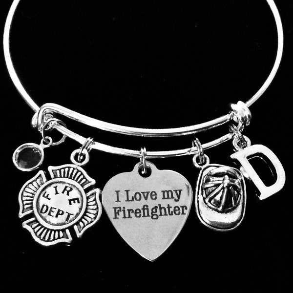 Personnalisé J’aime mon pompier Bracelet de breloque extensible Argent réglable Taille unique convient à tous Pompier Femme Pompiers Pompiers