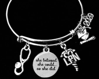 2024 Graduation Gift for Nurse Graduating LPN Gift Silver Expandable Charm Bracelet Adjustable Bangle Gift Stethoscope One Size Fits All
