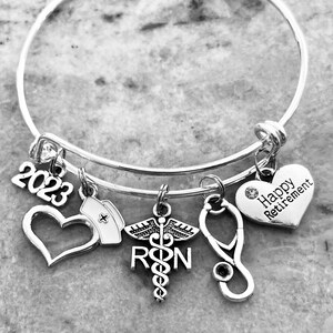 2024 Happy Retirement RN Gift for Nurse Expandable Charm Bracelet Adjustable One Size Fits All Personalized Gift for Nurse