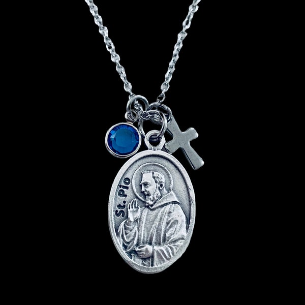 Saint Pio Silver Necklace St Padre Pio Miracle Worker, Mystic & Healer St Pio Medal Necklace Custom Charm Necklaces