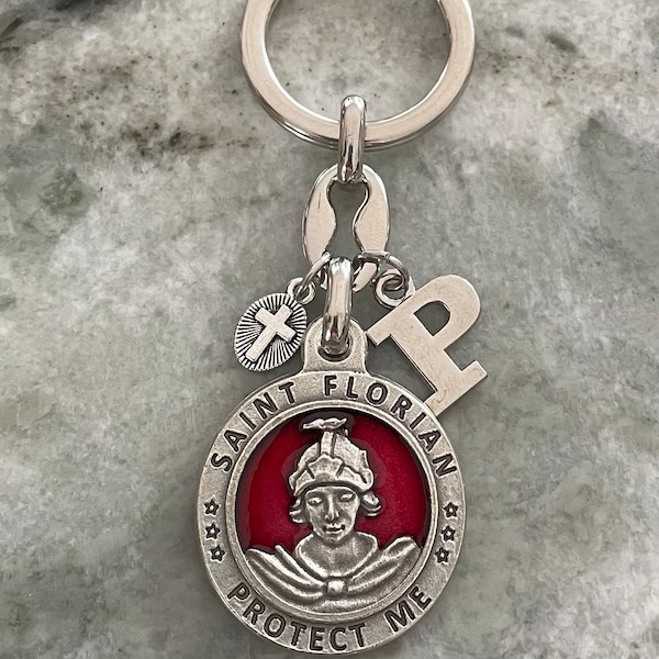 Saint Florian Protect Me Firefighter Gift Fireman Fire Department Protection FOB Keychain Silver Key Chain Keyring FOB