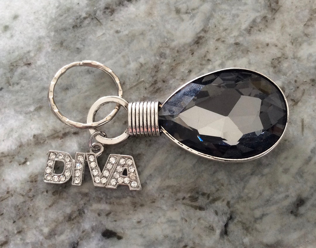 Crystal Diva Keychain Diva Gift Black and Silver Rhinestone Etsy