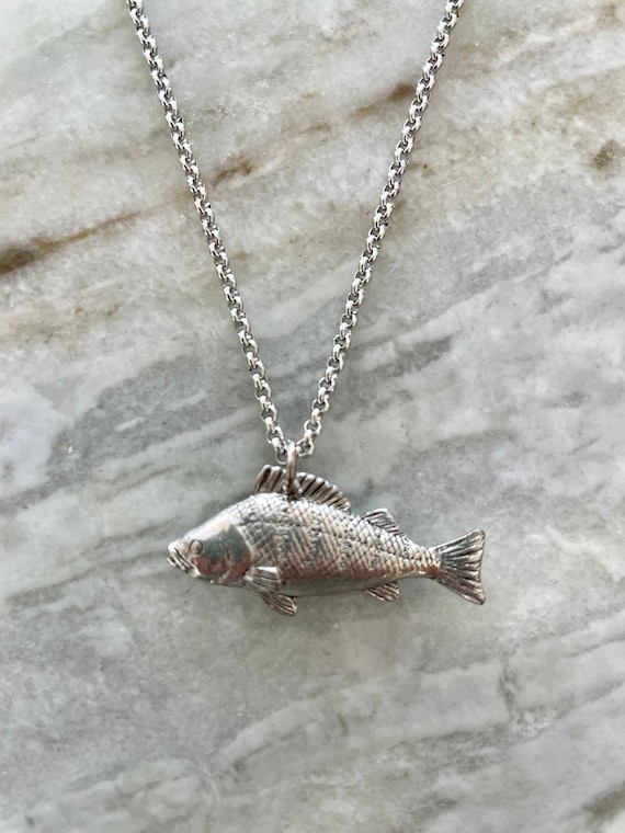 Perch Necklace Stainless Steel Chain Pewter Perch Pendant Fishing Gift for Men  Fish Jewelry Men's Necklace -  Finland