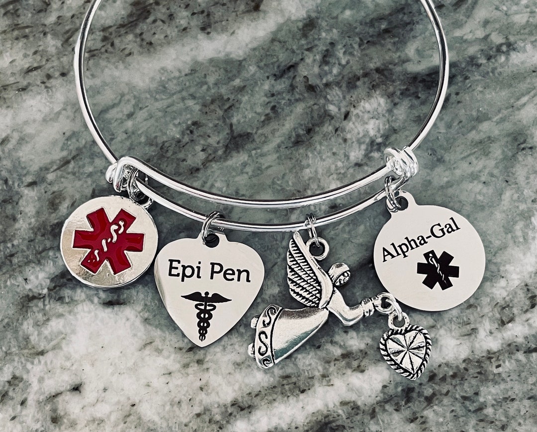 Medical Alert Bracelet Epi Pen and Alpha gal Gift for Women Expandable Charm Bracelet Silver Adjustable One Size Fits All Etsy