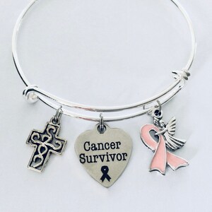 Guardian Angel Jewelry Cancer Survivor Women's Charm Bracelet Adjustable Bracelet Expandable Silver Bangle One Size Fits All image 1