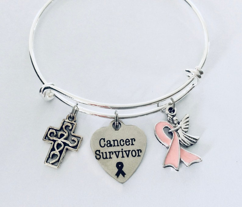 Guardian Angel Jewelry Cancer Survivor Women's Charm Bracelet Adjustable Bracelet Expandable Silver Bangle One Size Fits All image 1