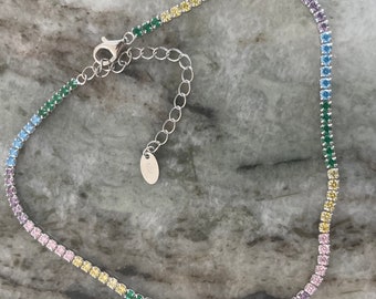 Bracelet de cheville de tennis avec zircone multicolore 925 bijoux de plage en argent sterling Taille unique pour tous les bracelets de cheville