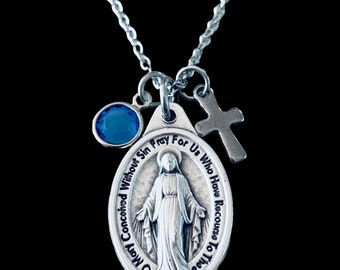 Miraculous Mary Necklace Virgin Mother Mary Medal Personalized Catholic Gifts