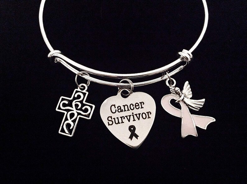 Guardian Angel Jewelry Cancer Survivor Women's Charm Bracelet Adjustable Bracelet Expandable Silver Bangle One Size Fits All image 2