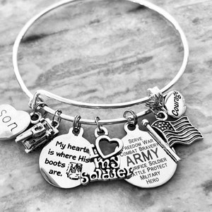 Army Mom Gift for Army Mom I Love My Solider Charm Bracelet Adjustable One Size Fits All USA Military Gift for Mom of a Soldier