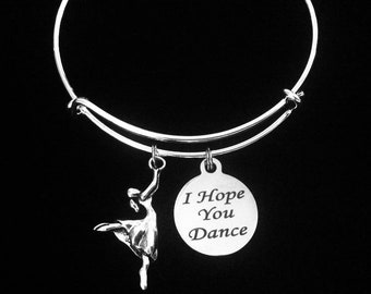 I Hope You Dance Expandable Charm Bracelet Silver Adjustable One Size Fits All Gift for Dancer Ballerina Gift for Women, Teen or Girls