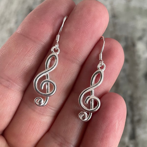 Sterling Silver Music Note Earrings Treble Clef Earrings Choir Gift Musician Gift Your Choice of Ear Wire (Available in Lever Back Closure)