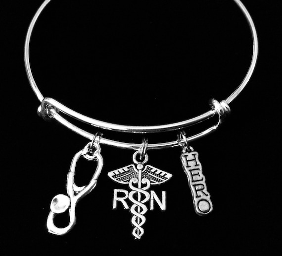 Nurse Hero RN Gift Stethoscope Caduceus Silver Expandable Charm