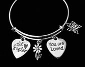 Lil Sister Gift Women 39 s Gift for Little Sister Expandable Silver Charm Bracelet Adjustable One Size Fits All Silver Stacking Bangle