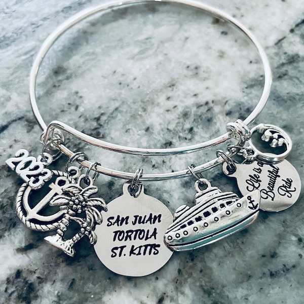 Cruising Charm Bracelet San Juan Tortola St Kitts Adjustable One Size Fits Cruise Vacation Jewelry Cruise Gear Jewelry Cruise Ship Jewelry