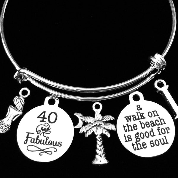 40th Birthday Gift for Her 40th Birthday Charm Bracelet A Walk on The Beach is Good for the Soul Adjustable One Size Fits All